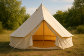 5m Metre Canvas bell tent with Zipped in Groundsheet, mesh door Flue hole