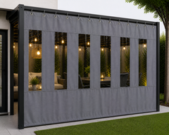 Outdoor Clear Vinyl Patio Curtain, Waterproof Oxford Fabric Gazebo Sidewall with PVC Windows, Heavy Duty Grommeted Weatherproof Enclosure Panel for Pergola, Patio, Porch & Outdoor Living Spaces