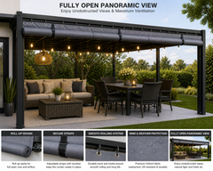 Outdoor Clear Vinyl Patio Curtain, Waterproof Oxford Fabric Gazebo Sidewall with PVC Windows, Heavy Duty Grommeted Weatherproof Enclosure Panel for Pergola, Patio, Porch & Outdoor Living Spaces