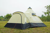 12 Person Tipi Tent tunnel tent with pyramid living area and canopy with Zipped in Groundsheet