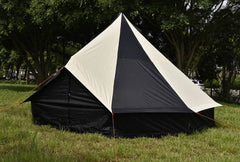 5m Bell tent 10-person pyramid round with zipped in ground sheet Black and white