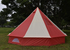 5m Bell tent 10-person pyramid round with zipped in ground sheet Red and white