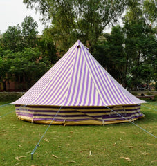 5m Metre GlampTex PS 500 - Ultimate Purple Cream Stripes Bell tent with Zipped-in- Groundsheet Waterproof