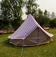 4m Metre GlampTex PS 400 - Ultimate Purple and Cream Stripes Bell tent with Zipped-in- Groundsheet Waterproof