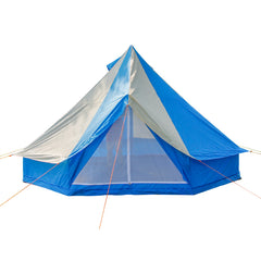 5m Bell tent 10-person pyramid round with zipped in ground sheet Turquoise and white