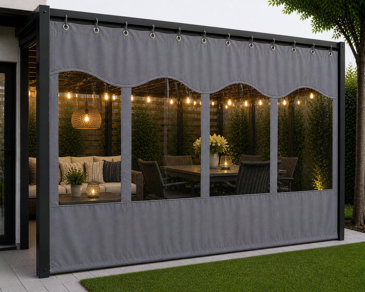 Outdoor Clear Vinyl Patio Curtain, Waterproof Oxford Fabric Gazebo Sidewall with PVC Windows, Heavy Duty Grommeted Weatherproof Enclosure Panel for Pergola, Patio, Porch & Outdoor Living Spaces (Copy)
