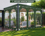 Outdoor Clear Vinyl Patio Curtain, Waterproof Oxford Fabric Gazebo Sidewall with PVC Windows, Heavy Duty Grommeted Weatherproof Enclosure Panel for Pergola, Patio, Porch & Outdoor Living Spaces