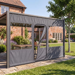 Outdoor Clear Vinyl Patio Curtain, Waterproof Oxford Fabric Gazebo Sidewall with PVC Windows, Heavy Duty Grommeted Weatherproof Enclosure Panel for Pergola, Patio, Porch & Outdoor Living Spaces