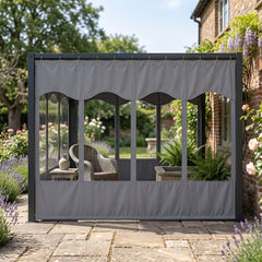 Outdoor Clear Vinyl Patio Curtain, Waterproof Oxford Fabric Gazebo Sidewall with PVC Windows, Heavy Duty Grommeted Weatherproof Enclosure Panel for Pergola, Patio, Porch & Outdoor Living Spaces