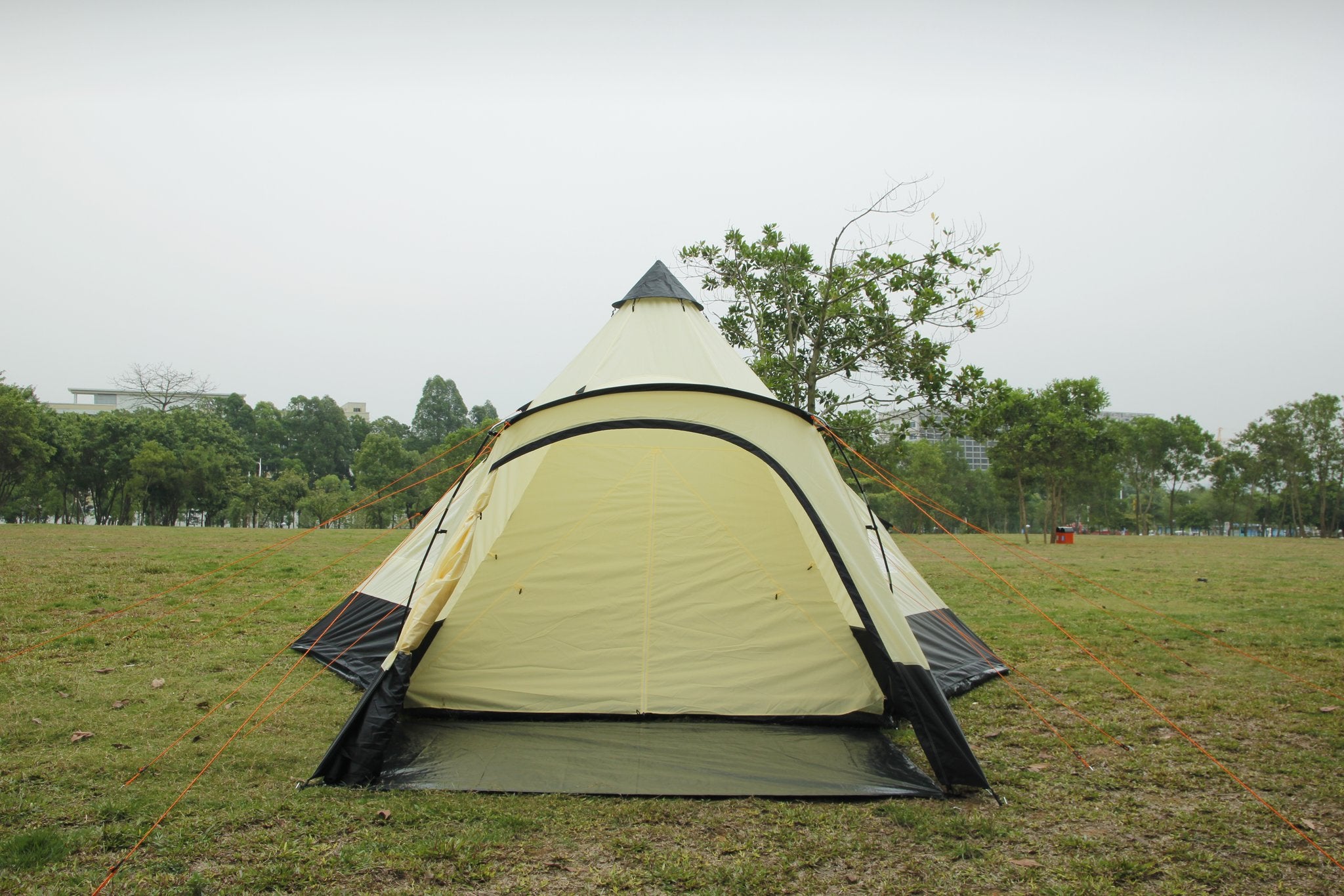 12 Person Tipi Tent tunnel tent with pyramid living area and canopy with Zipped in Groundsheet