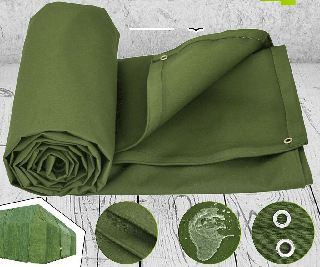 UK Green Canvas Heavy Duty Cotton Tarpaulin Cover Boat Log Store Roofing Sheets