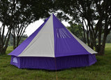4.5m Bell tent 10-person pyramid round with zipped in ground sheet Purple and white