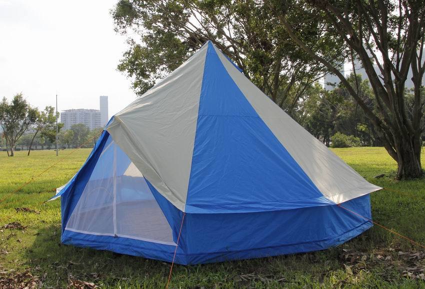 5m Bell tent 10-person pyramid round with zipped in ground sheet Turquoise and white