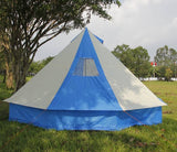 5m Bell tent 10-person pyramid round with zipped in ground sheet Turquoise and white