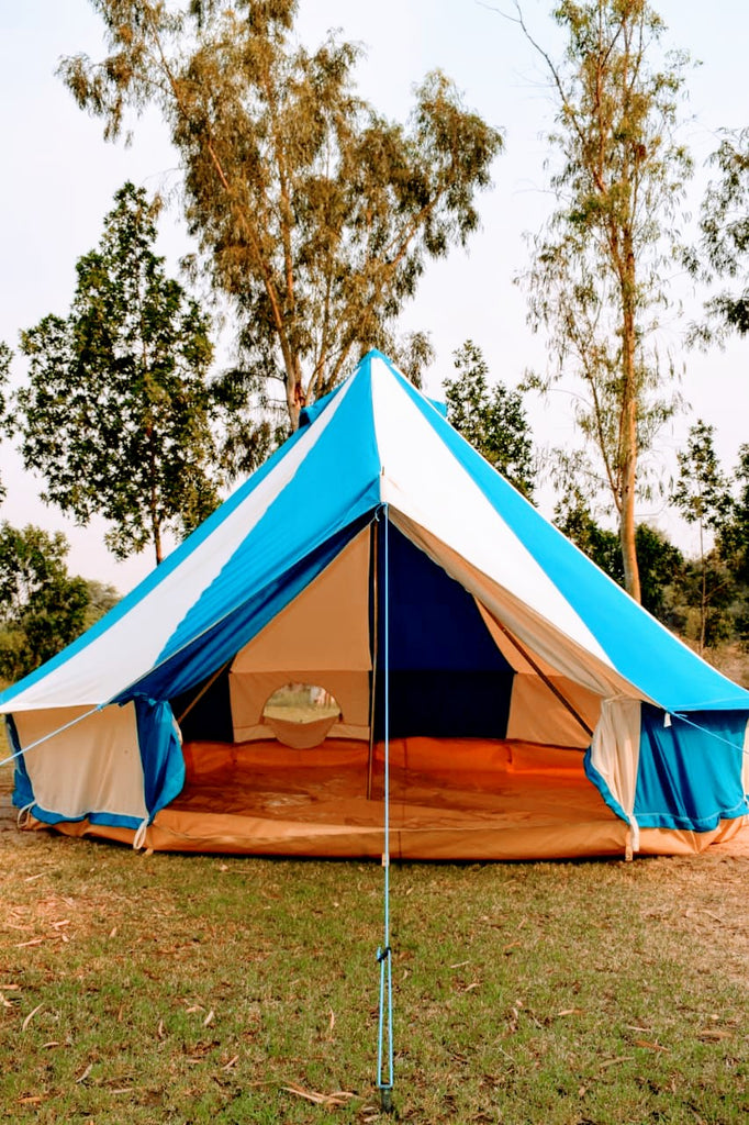 5m Metre GlampTex TC 500 - Ultimate Turquoise and Cream Bell tent with Zipped-in- Groundsheet Waterproof