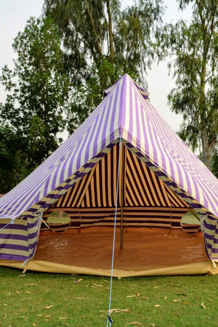4m Metre GlampTex PS 400 - Ultimate Purple and Cream Stripes Bell tent with Zipped-in- Groundsheet Waterproof