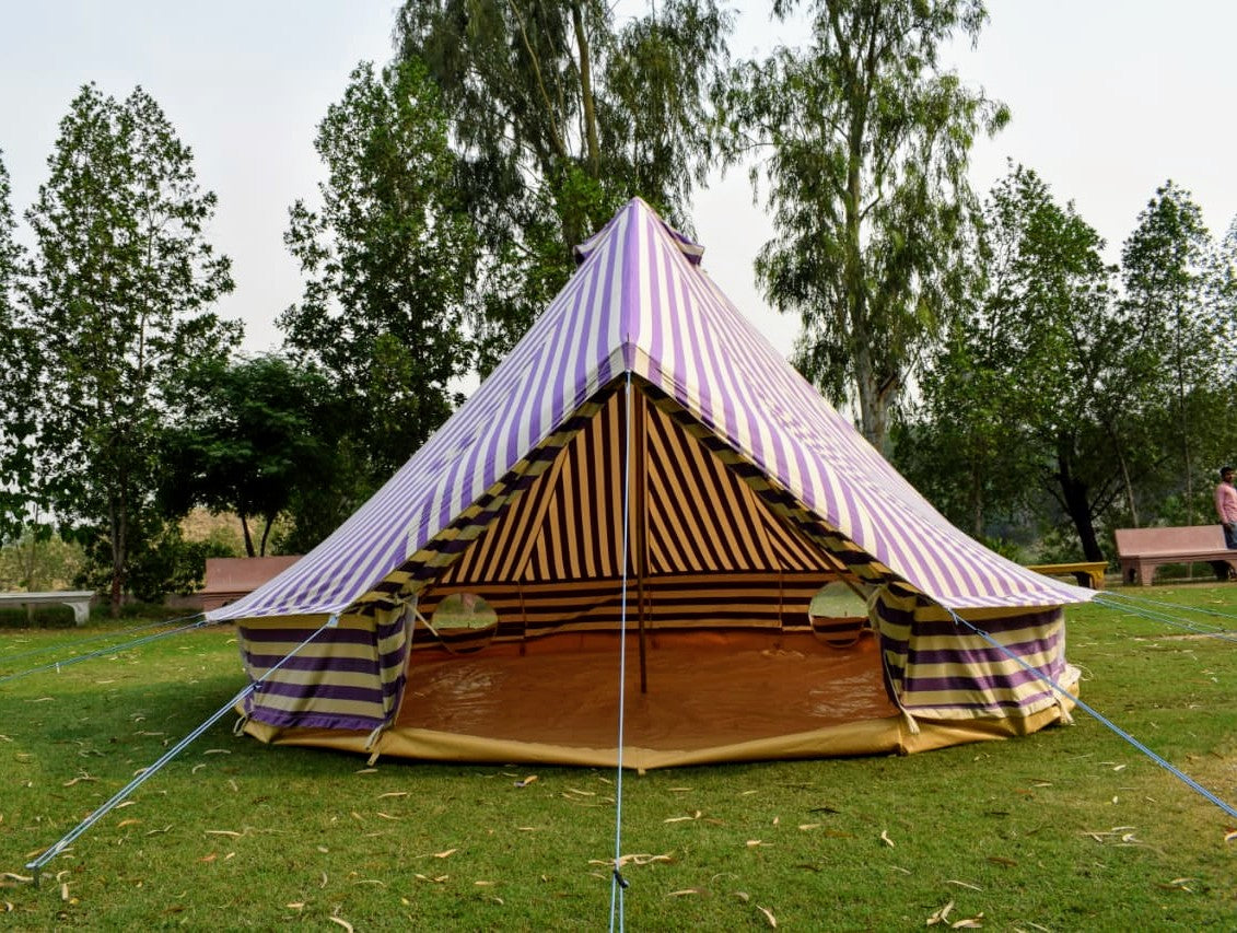 5m Metre GlampTex PS 500 - Ultimate Purple Cream Stripes Bell tent with Zipped-in- Groundsheet Waterproof