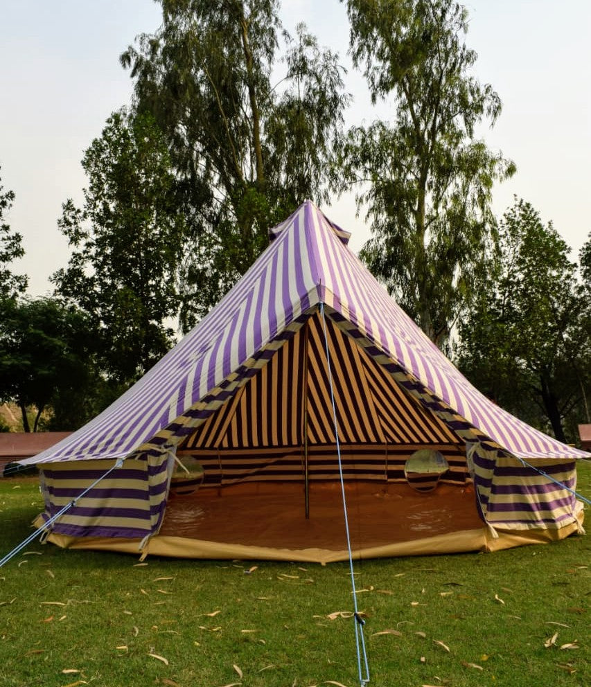 4m Metre GlampTex PS 400 - Ultimate Purple and Cream Stripes Bell tent with Zipped-in- Groundsheet Waterproof
