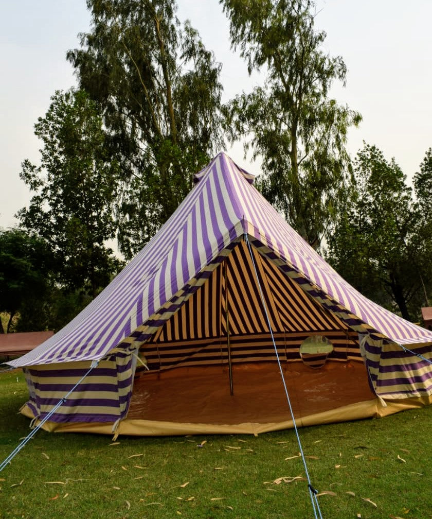 4m Metre GlampTex PS 400 - Ultimate Purple and Cream Stripes Bell tent with Zipped-in- Groundsheet Waterproof