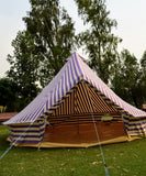 4m Metre GlampTex PS 400 - Ultimate Purple and Cream Stripes Bell tent with Zipped-in- Groundsheet Waterproof