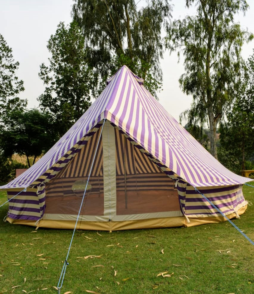 5m Metre GlampTex PS 500 - Ultimate Purple Cream Stripes Bell tent with Zipped-in- Groundsheet Waterproof