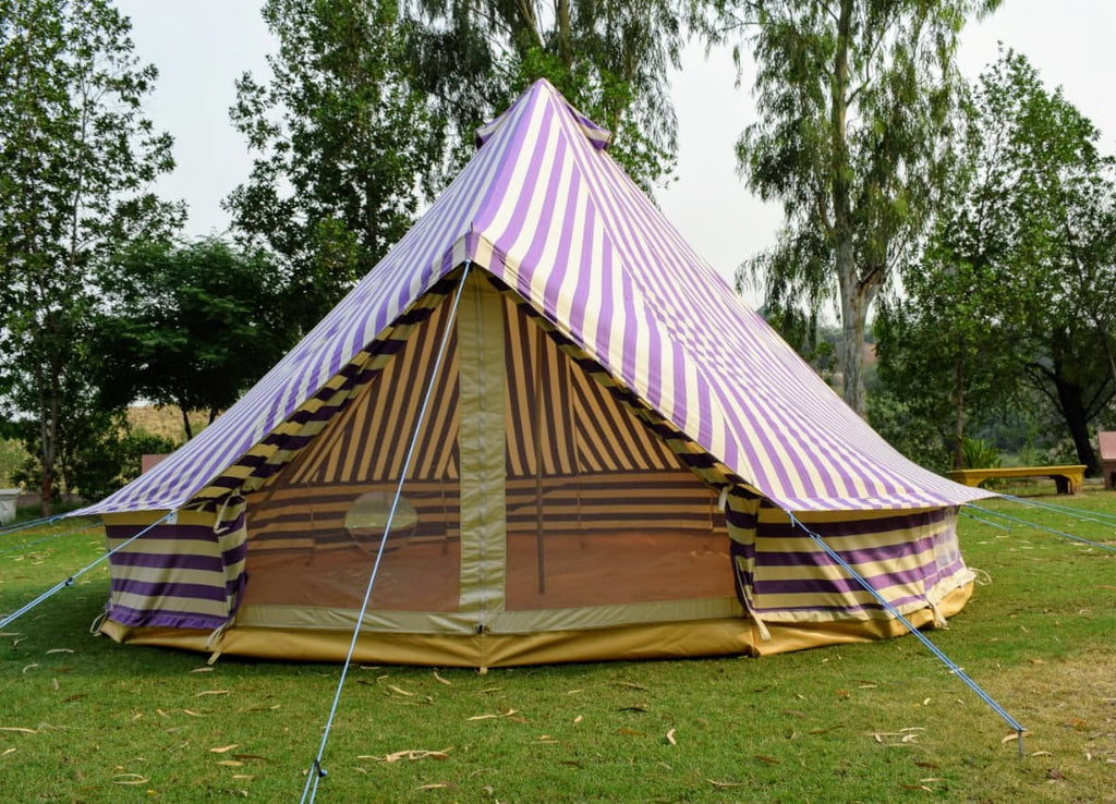 4m Metre GlampTex PS 400 - Ultimate Purple and Cream Stripes Bell tent with Zipped-in- Groundsheet Waterproof