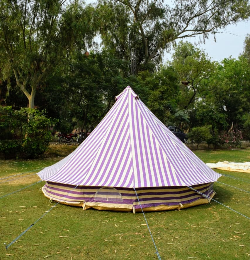 4m Metre GlampTex PS 400 - Ultimate Purple and Cream Stripes Bell tent with Zipped-in- Groundsheet Waterproof