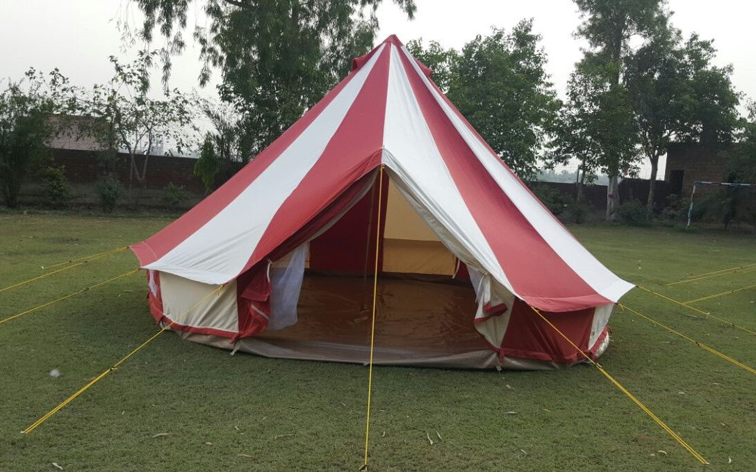 4m Metre GlampTex RC 400 - Ultimate Red and Cream Bell tent with Zipped-in- Groundsheet Waterproof - Bell tents