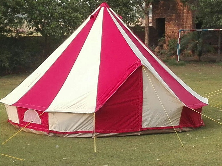 4m Metre GlampTex RC 400 - Ultimate Red / Cream Bell tent with ZIG Zipped-in-Groundsheet Waterproof