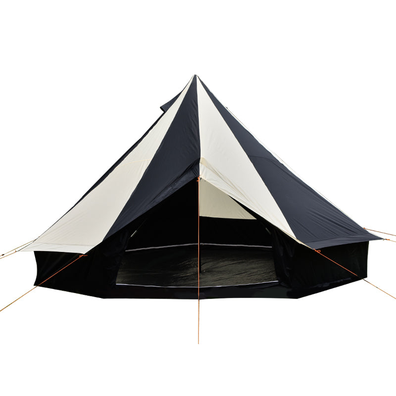 4.5m Bell tent 10-person pyramid round with zipped in ground sheet Black and white
