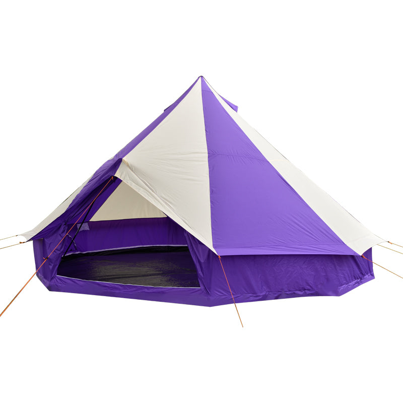 4.5m Bell tent 10-person pyramid round with zipped in ground sheet Purple and white